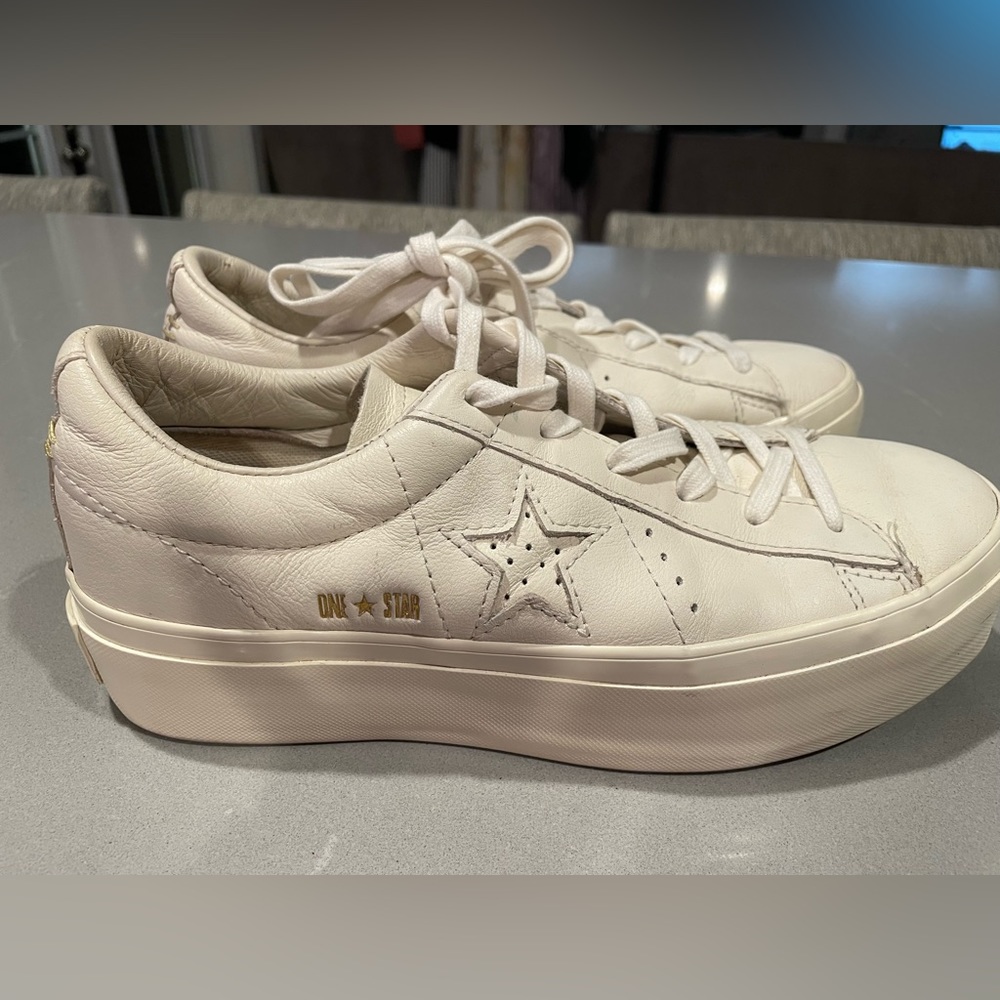 Converse One Star Cream Leather Platform 7.5